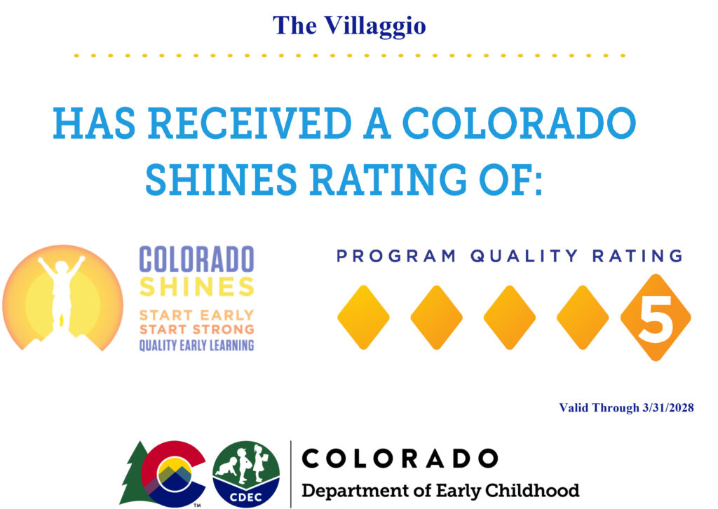 castle rock universal preschool pre-k certificate from colorado department of education for a five star rating from Colorado Shines